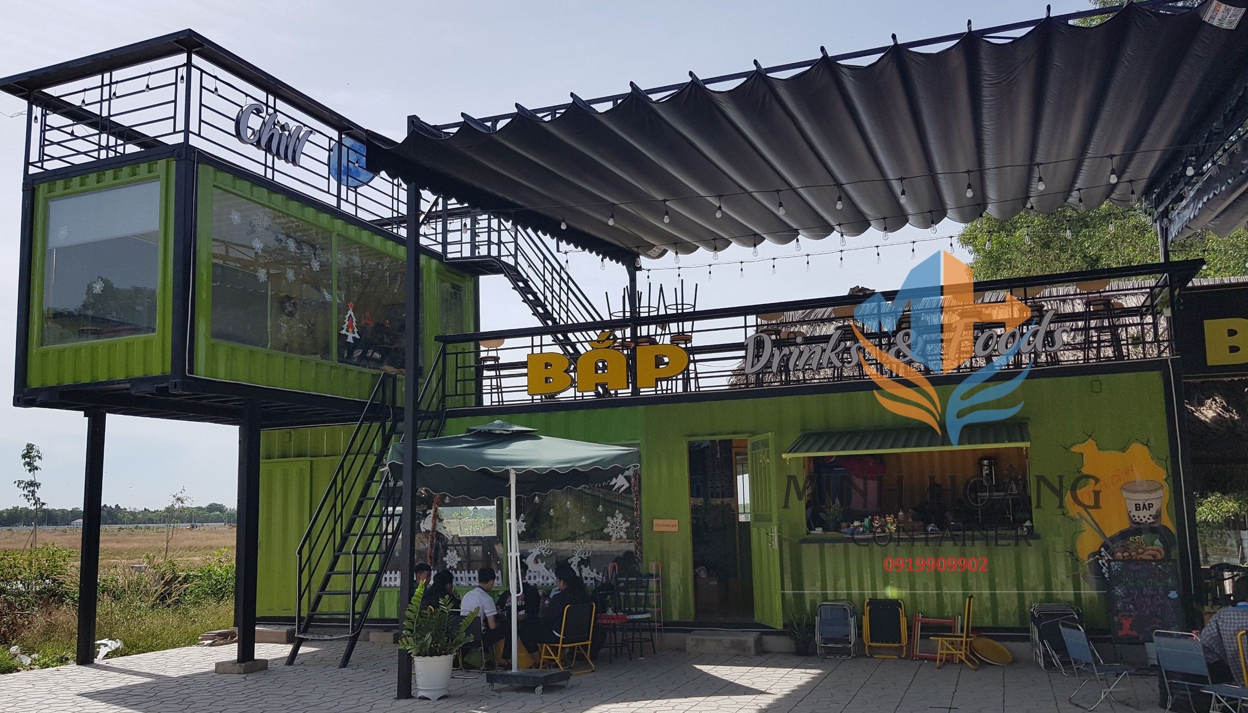 Container cafe ghép từ cont 40f + cont 20f kèm 1 cont 20f vàng